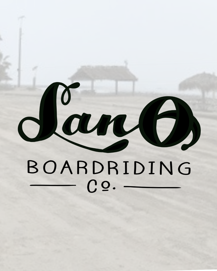 Sano script logo with san onofre in the background